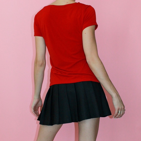 VTG 90s/y2k Red Pleated Bust Stretchy Baby Top - M - Picture 5 of 9